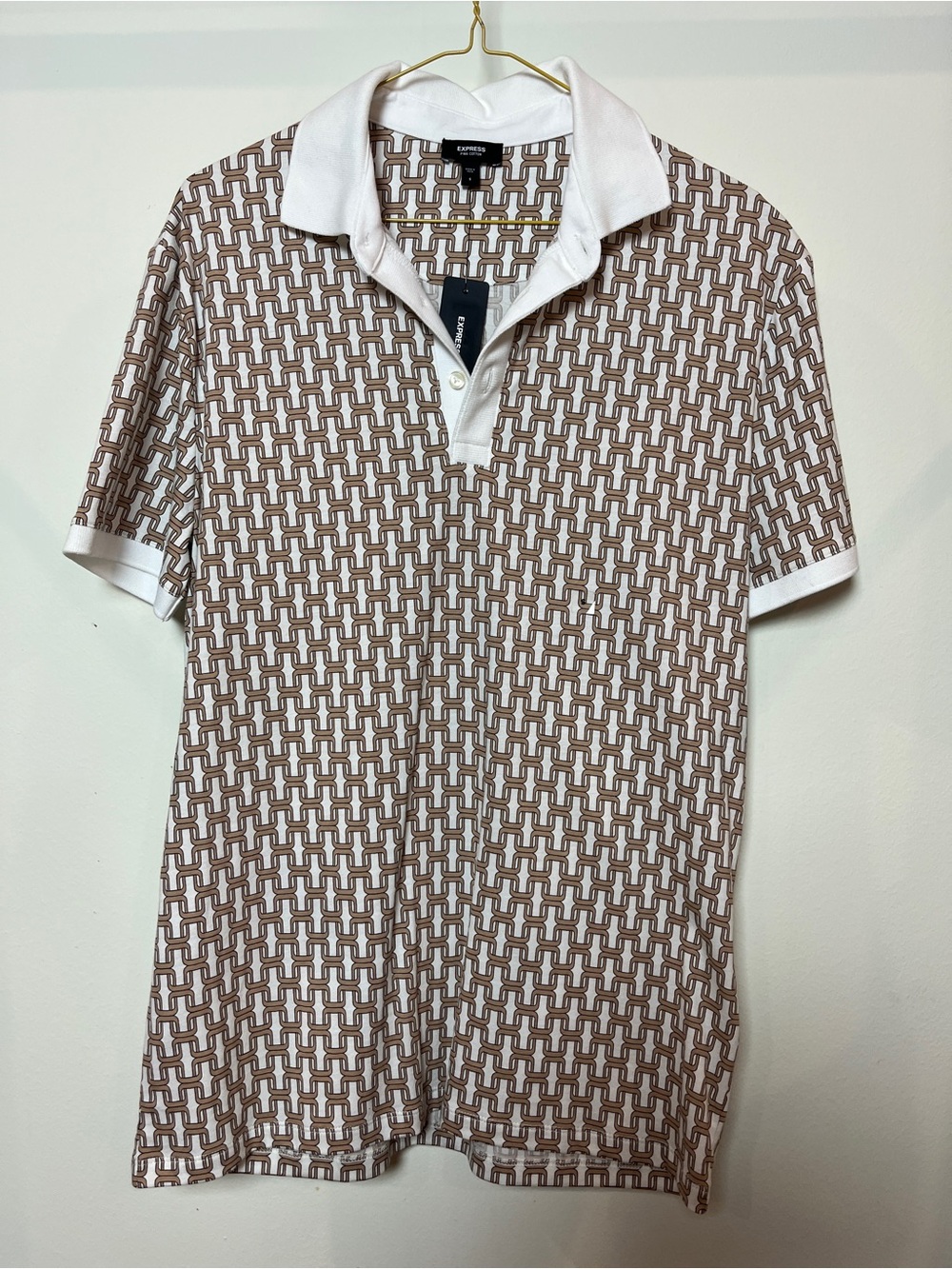 Express Men’s Brown Polo Shirt Preppy Resortwear Office Small Chain Fitted